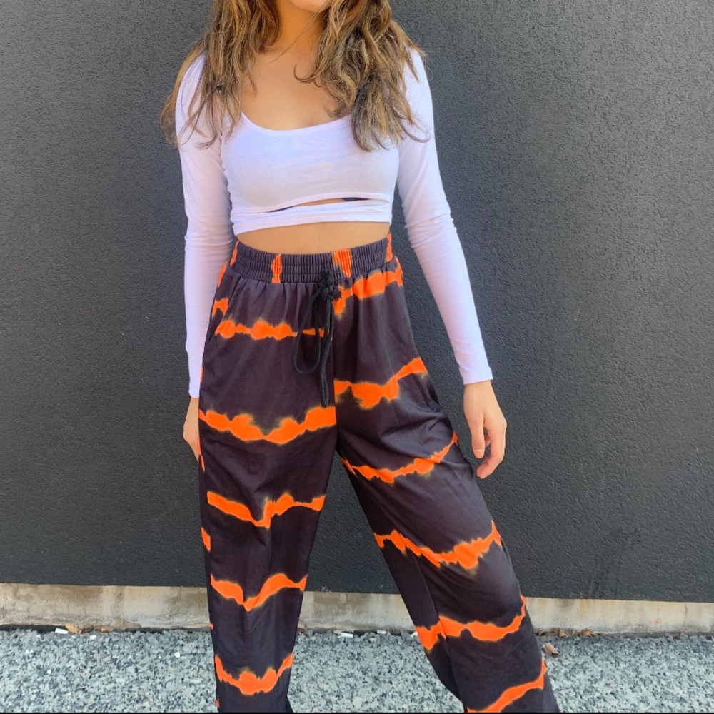 Drawstring Waist Orange Tie Dye Sweatpants